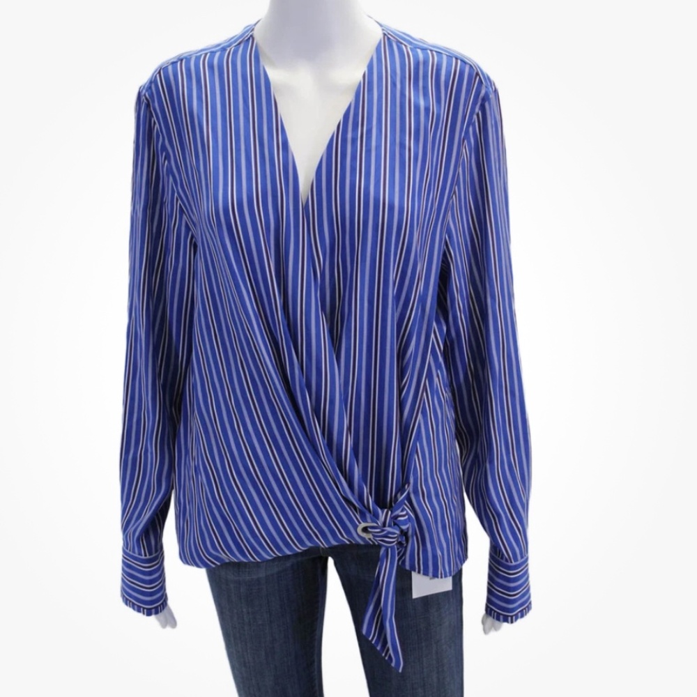 Rag and Bone, 100% Silk blue stripe blouse, wrap